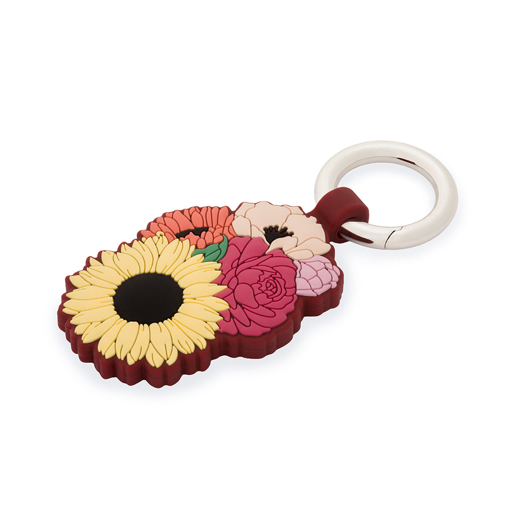 Dark Pink Leather Flower Leather Purse Charm Keychain 