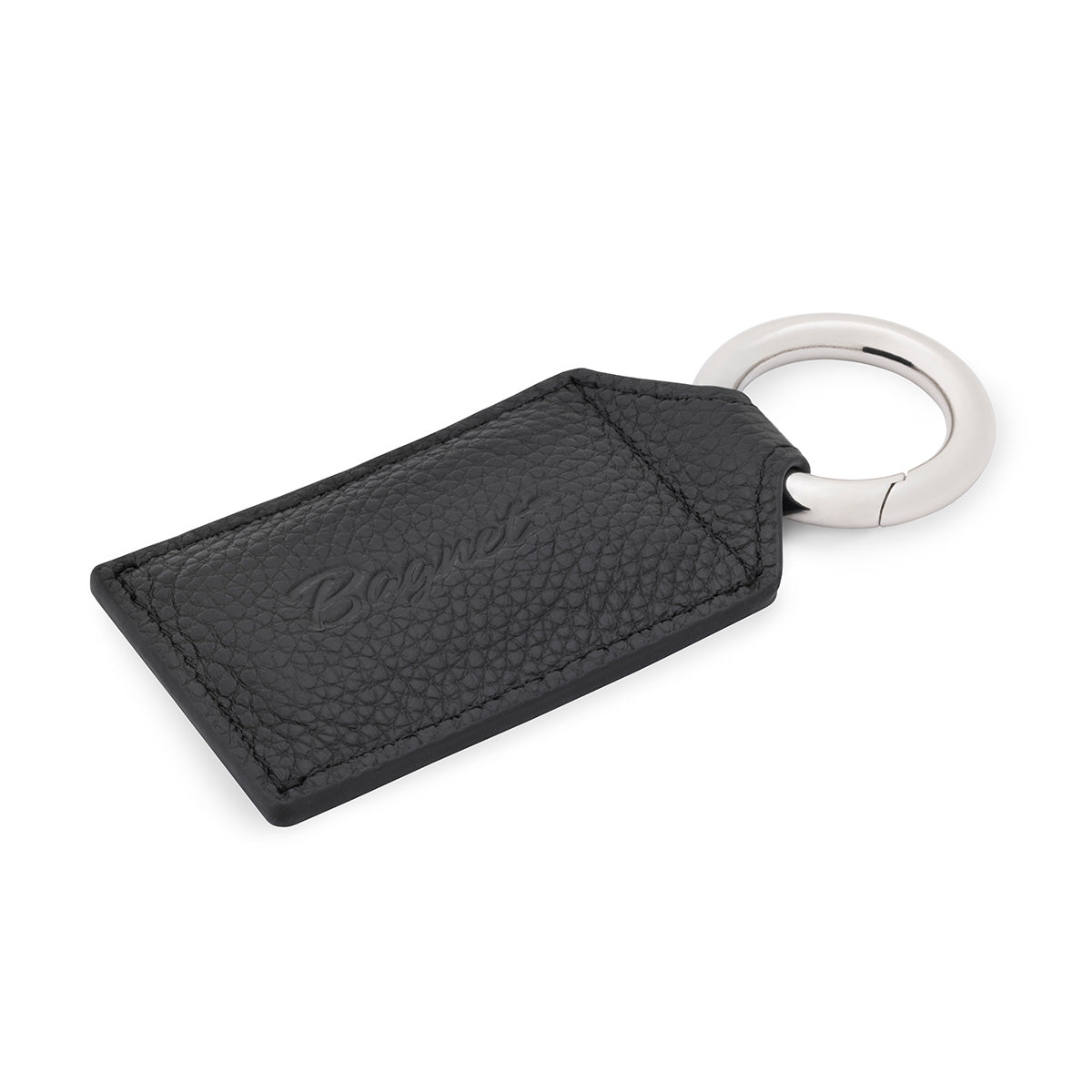 Polished Nickel Luggage ID Tag with Black Leather Strap